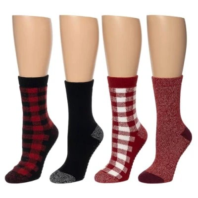 Image of Cuddl Duds Women Holiday Christmas Gift Super Soft Multipack Lounge Socks, Buffalo Plaid, One size