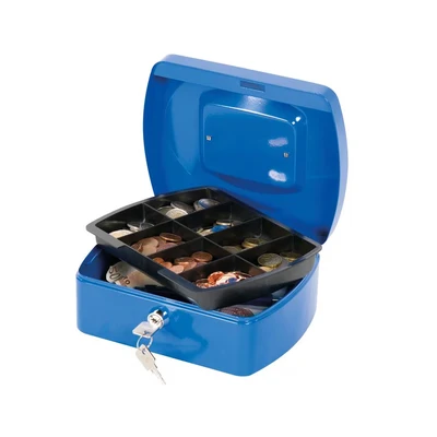 Image of Cash Box Q CONNECT Medium 205x85x160mm Blue/Office Equipment/Type Size/Shape Rounded/Material Metal/Colour Blue/Dimensions (mm) 205x85x160