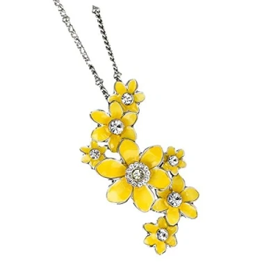 Image of equilibrium Radiant Daffodil Cluster Enamel &amp; Crystal Pendant Necklace Gift Boxed