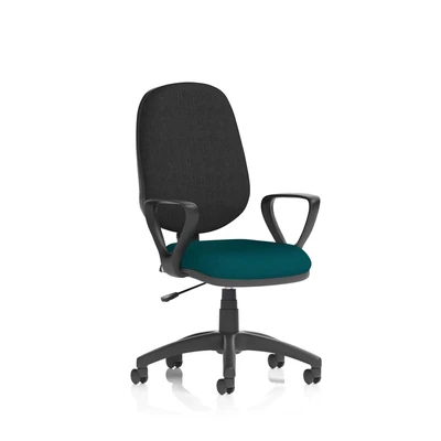 Image of Eclipse Plus I Lever Task Operator Chair Black Back Bespoke Seat with Loop Arms In Maringa Teal