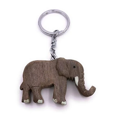 Image of H Customs Walking Elephant Giant Animal Wood Noble Handmade Keychain Pendant