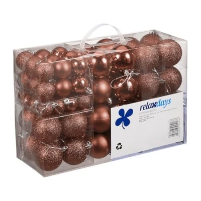 Image of Relaxdays Christmas Baubles Set of 100, Festive Ornaments, Matt, Shiny, Glitter, Tree Balls ∅ 3, 4 &amp; 6 cm, Assorted