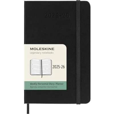 Image of Moleskine Weekly Planner 2025 2026, 18 Month Horizontal Planner, Hard Cover and Elastic Closure, Pocket 9 x 14 cm, Black Color