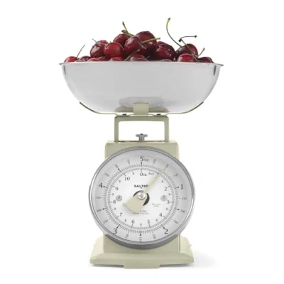 Image of Salter SA00562CFEU12 Timeless Mechanical Kitchen Scale Baking with 5 kg Capacity, 1 Litre Dishwasher Safe Bowl, Analogue Food Scale, Classic Design, Easy Read Large Dial, 22cm Height, Cream