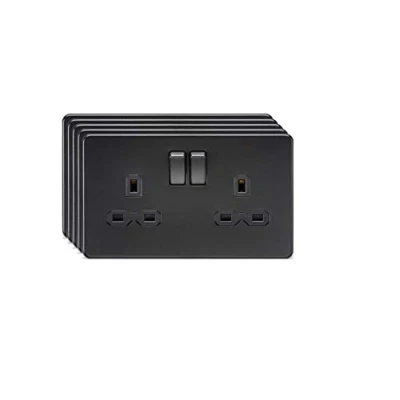 Image of Screwless 13A 2G DP switched socket matt black with insert