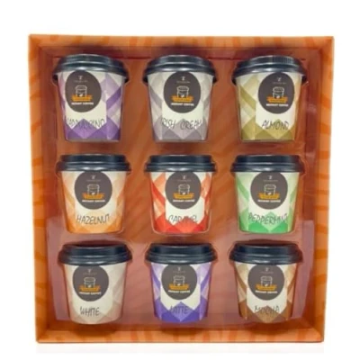 Image of Travel Coffee Takeout Cups Gift Sets For Lovers 9 Flavoured Mini Instant Collection Cappuccino, Vanilla, Latte, Hazelnut, Original, Mocha, Irish Cream