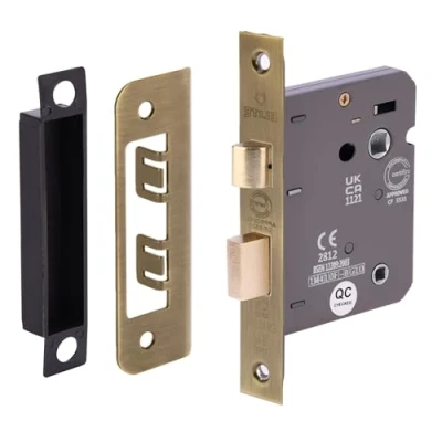 Image of HANDLEZONE® 65mm (2 1/2 inch) Antique Bronze Bathroom Lock for Internal Timber Doors, Thumbturn Locking, Reversible Latch, CE &amp; UKCA Approved Fire Rated