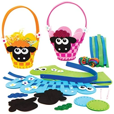 Image of Baker Ross Fluffy Sheep Weaving Baskets Pack of 4, Kids Crafts (AT467)