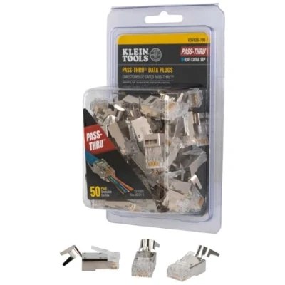 Image of KLEIN TOOLS VDV826 705 Modular Data Plug for CAT6A Shielded Cable and Larger Diameter CAT6 Indoor or Outdoor Ethernet Cable, 50 Pack