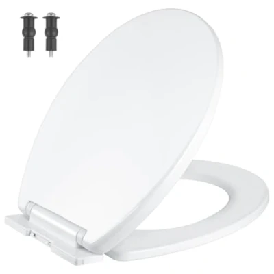 Image of Hanra Soft Close Toilet Seat, Seat with Quick Release for Easy Cleaning, Simple Top Fixing, Standard Oval Shape White Adjustable Hinges, 430L x 355W