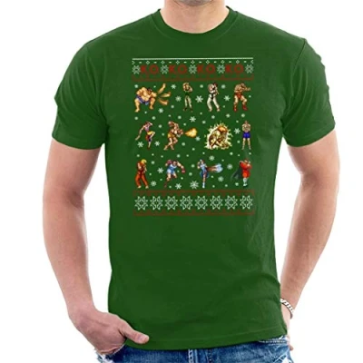 Image of Street Fighter Christmas Contestants KO Men&#039;s T Shirt Bottle Green