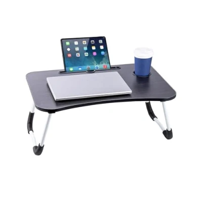 Image of Youyijia laptop Bed Table 60 x 40 28cm Stand with Foldable Legs&amp; Cup Slot Notebook Computer tray for Sofa (Black)