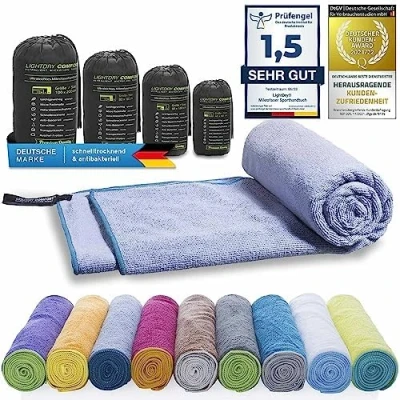 Image of Original microfiber backpack sports towel for women and men travel extremely quick drying beach bath absorbent, light antibacterial different sizes (80x40cm, Blue Grey)