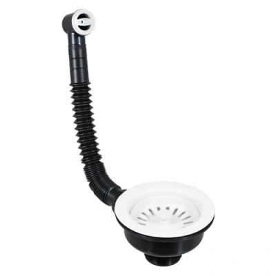 Image of SPARES2GO Sink Waste Basket Strainer Plug 1 1/2&quot; BSP Kitchen Bathroom Basin Unit (Gloss White, With Overflow Pipe Outlet)