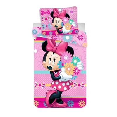 Image of Disney 98563 Jerry Fabrics Bedding Set, Cotton Minnie Stripe Multicolored (Pink) Duvet Cover 140 x 200 cm and Pillowcase 70 90