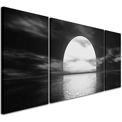 Image of Wallfillers Black and White Tropical Ocean Sunset Canvas Wall Art 3AC003 XXL 191x65cm