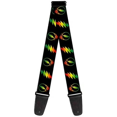 Image of Buckle Down GS WGD018 Guitar Strap Steal Your Face Lightning Bolt Repeat Black Rasta 2 Inches Wide, 34 60&quot;