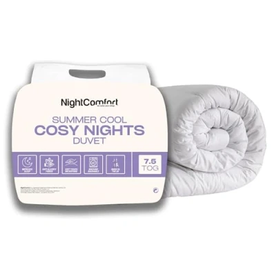 Image of Night Comfort Cosy Nights 7.5 Tog Anti Allergy Double Duvet Breathable Premium Microfibre Cover with Lightweight Hypoallergenic Hollowfibre Filling Bedding Quilt (200cmx200cm, White)