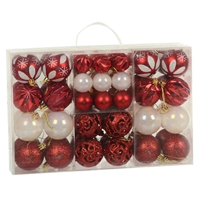 Image of Set of 67 Christmas Baubles Tree Decorations Assorted Designs Sizes Carry Case Red