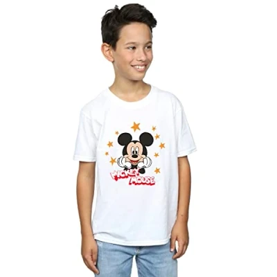 Image of Disney Boys Mickey Mouse Stars T Shirt White 3 4 Years