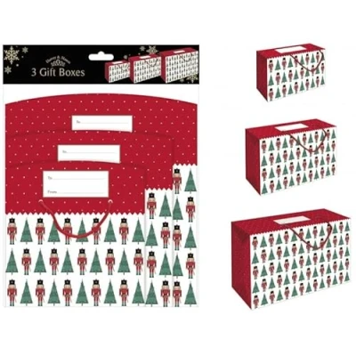 Image of Bags of Room Gift Boxes Pack 3 Nutcracker &amp; Christmas Tree Design