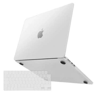 Image of TECOOL Case Compatible with MacBook Air 13.6 inch M3 M2, 2024 A3113 &amp; 2022 A2681, Ultra Thin Hard Shell [Fine Frosted Texture] UK EU TPU Keyboard Cover, Misty Clear