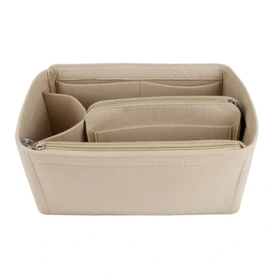 Image of NOTAG Bag Organiser Felt Insert Handbag Multi Pocket Tote (Beige, Small)