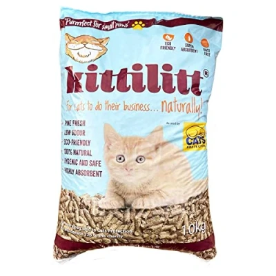 Image of KittiLitt Natural Kitten Litter 10 kg, Pine Fresh, Hygienic, Low odour, 100% Sustainable, Premium Non Clumping Cat Wood Pellet, Highly Absorbent Packs
