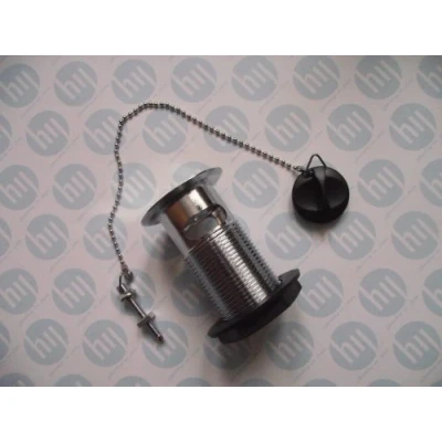 Image of Wirquin WBK02CP 1.25 Inch Chrome Plated Basin Waste Slotted with Poly Plug and Chain, Grey/Black