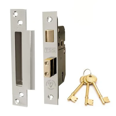 Image of TSS High Security 5 Lever British Standard Mortice Sashlock with 3 Keys and Fixings, 2.5&quot; (68mm) Polished Chrome, Insurance Approved for External Doors, BS3621:2007