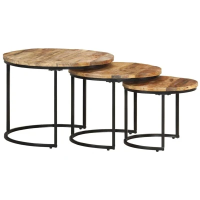 Image of vidaXL Nesting Tables 3 pcs Rough Mango Wood
