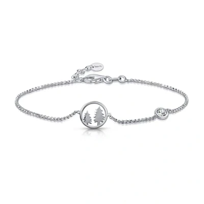 Image of Amberta Women 925 Sterling Silver Travel Bracelet: Bracelet with Forest Tree Charm and Cubic Zirconia
