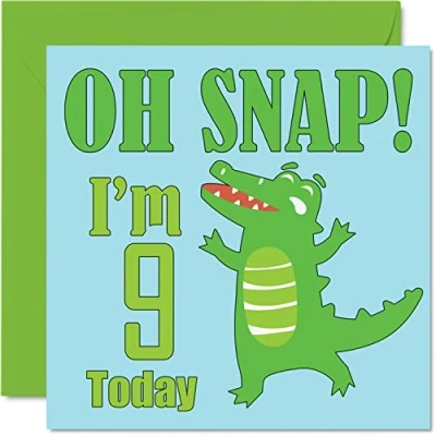 Image of 9th Birthday Card Boy Oh Snap! Crocodile Happy 9 Year Old Boy, Boys Cards for Him, 145mm x Greeting Son, Brother, Grandson, Nephew, Cousin, God Ninth