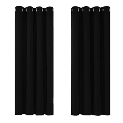 Image of Deconovo Blackout Curtains Bedroom Super Soft Thermal Insulated Eyelet for Living Room 46 x 54 Inch Black 2 Panels