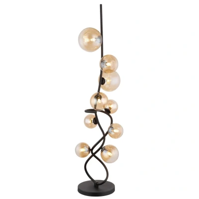 Image of Tuberius Floor Lamp Matt Black Amber Glass Shade 9x G9 3000K