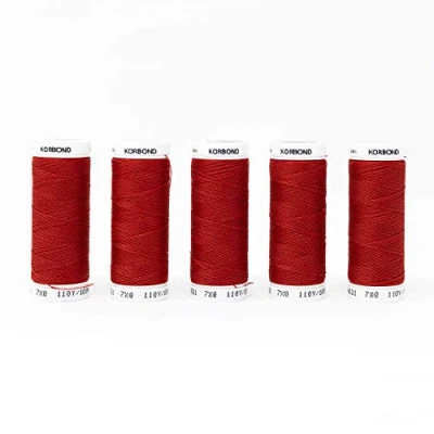 Image of KORBOND 500m Red Polyester 5 x 100m Reels Thread for Hand Sewing MachinesNo ShrinkageIdeal Mending, Tailoring, Quilting, Crafting, Repairs and Embellishment