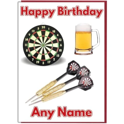Image of AK Giftshop Darts Themed Personalised Birthday Card ADD A NAME AND AGE