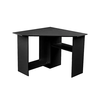 Image of BLUE HORIZON Corner Computer Desk Small Wooden Workstation Office PC Laptop Table Gaming Study Writing with Shelf Storage Black