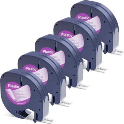 Image of 5X 12267 Replacement Label Tape for Dymo LetraTag Black on Clear/Transparent S0721530 Plastic Cassette LT Cartridges 100H 100T QX50 110T XR XM 2000, Orison