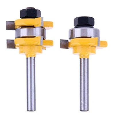 Image of Gasea 2pcs 1/4 Inch Shank 3 Teeth T Shape Tongue and Groove Router Bit Set Wood Milling Cutter Woodworking Tool