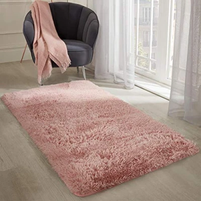 Image of Sienna Fluffy Rug for Living Room Large Anti Slip Carpet Shaggy Non Shed Super Soft Floor Sofa Mat, Blush Pink 120 x 170cm