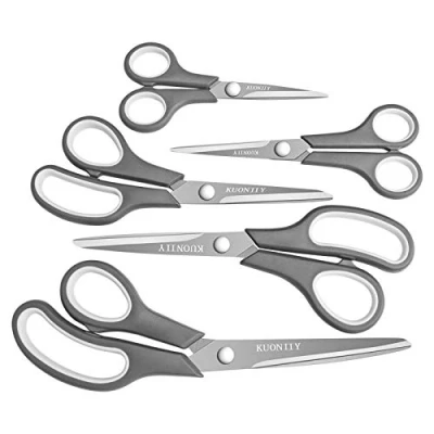 Image of KUONIIY Scissors Ultra Sharp Blades Soft Comfort Grip Handles Multi Purpose Set of 5