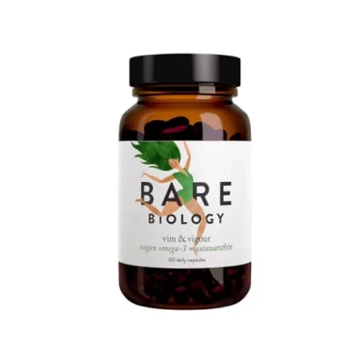 Image of Bare Biology Vegan Omega 3 Algae Oil + Astaxanthin Vim &amp; Vigour Capsules (30 Servings) EPA 250mg DHA 500mg, Sustainably Sourced/Independently Tested for Purity