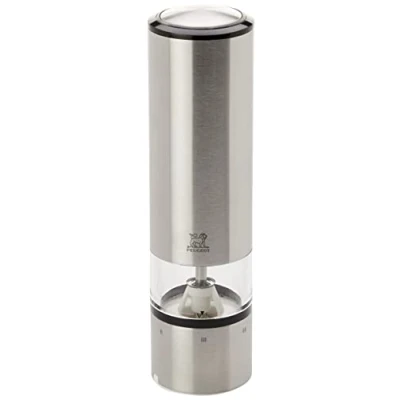 Image of Peugeot Elis Sense u&#039;Select Electric Salt Mill Adjustable Grinder Battery Powered Blue LED Light, Stainless Steel, 20 cm