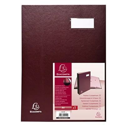 Image of Exacompta Ref 24124E Direction Signature Book 240 x 320mm in Size, Suitable for Storing A4 Documents, Plastic Cover &amp;,300gsm Interior, 12 Compartments Burgundy
