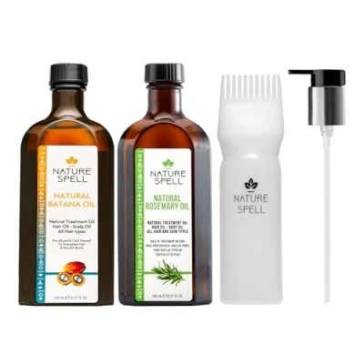 Image of Nature Spell Rosemary Oil &amp; Batana Hair Care Set For Growth, Scalp Strengthening Duo, With Applicator Pump, 2 x 150ml