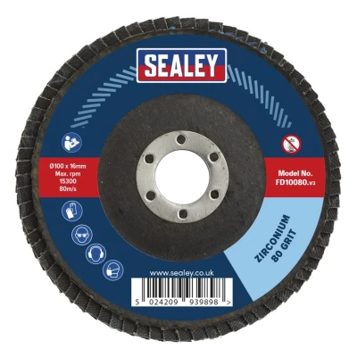 Image of Sealey FD10080 Flap Disc Zirconium Ø100mm 16mm Bore 80Grit