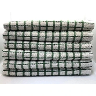 Image of SHL Pack Of 6 Luxury Check Terry Tea Towels 46 x 65 cm (Green)