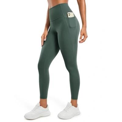 Image of CRZ Yoga Women&#039;s Butterluxe 25&#039;&#039; Gym Leggings with Pockets High Waisted Workout Buttery Soft Dark Forest Green 8