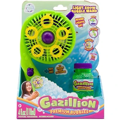 Image of Gazillion Premium LIGHT Show bubble Wand I Blows multiple bubbles with 10 UP EFFECTS Perfect For outdoor parties day or night Includes non toxic 4oz solution Kids aged 3+